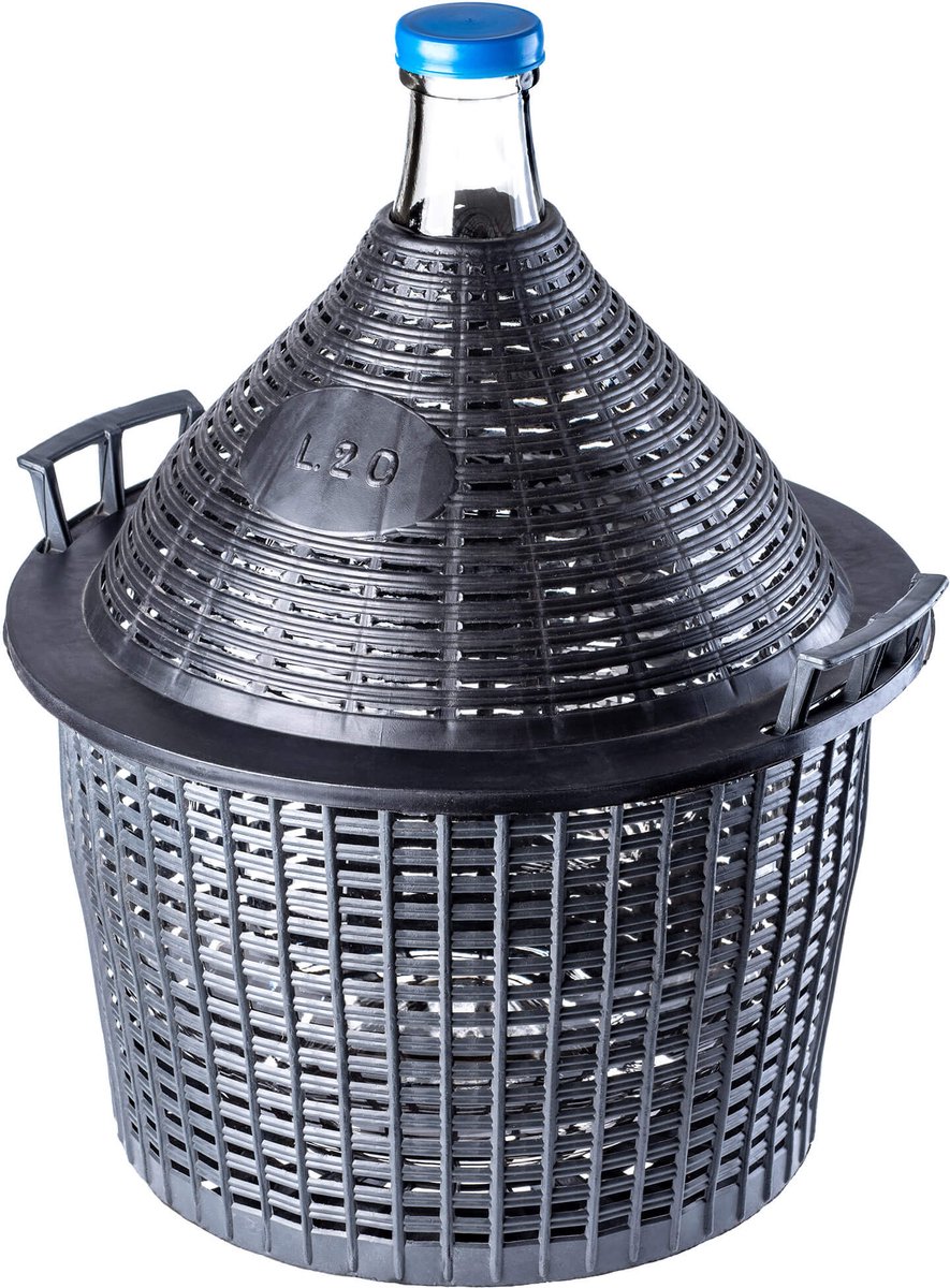 KADAX Glazen ballon, fermentatieballon met kunststof mand, rubberen stop, smalle opening, wijnballon, fles, glazen fles, gallon, gistingsfles, glazen gistballon, gallon, gallon, gistballon,