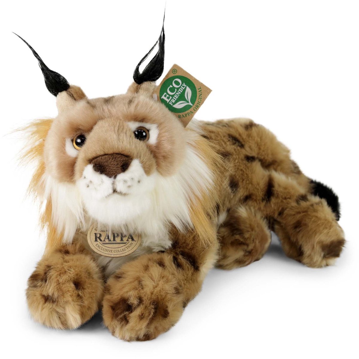 Rappa ECO knuffel lynx 28 cm - realistische knuffel van recyclede PET flessen - bruin zwart wit