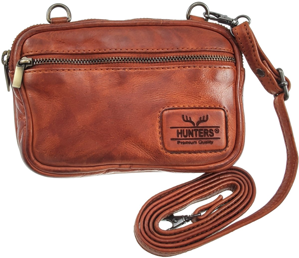 Crossbodytas van Echt Leer in Cognackleur, Stijlvol Riemtas, Telefoontasje, Schoudertas Unisex - Verstelbare Riem