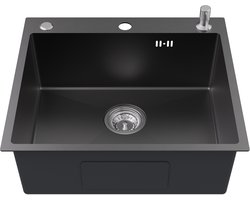 Auralum max Spoelbak Antraciet 54x49CM - Spoelbak Keuken - Spoelbakken Keuken - Wasbak Keuken - Met Kraangat RVS