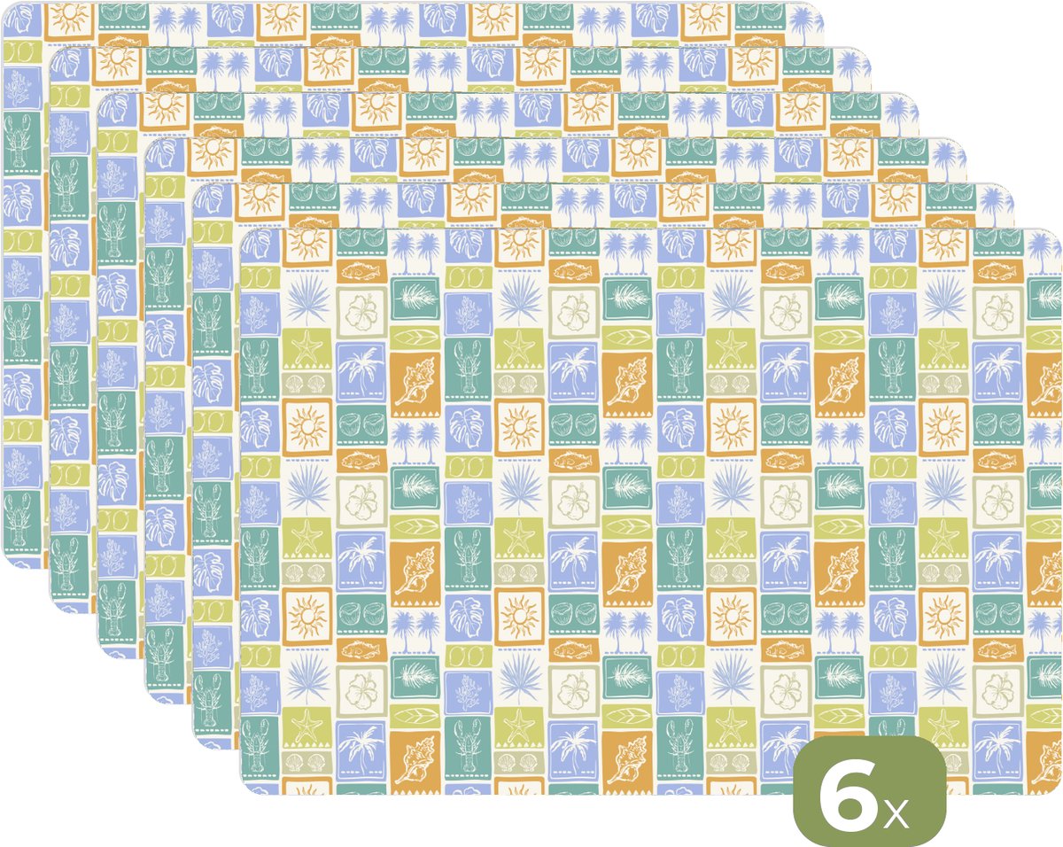 Placemats - 6 stuks - 45x30 cm - Placemat kunststof - Nostalgisch - Kust - Zee - Zon - Strand - Multi - Borden onderleggers - Decoratie voor op tafel - Keuken tafeldecoratie accessoires - Vinyl onderlegger - Tafelversiering