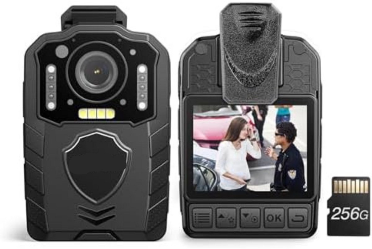 WNHB® Lichaamscamera 1080p – Bodycam met Nachtzicht, Geluidsopname en 128GB Geheugen – Draagbare Beveiligingscamera