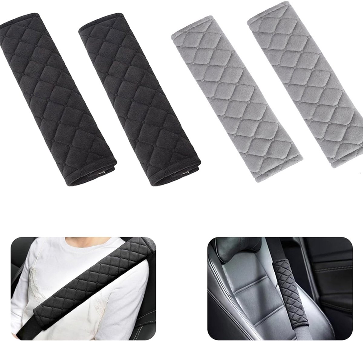 Image of 4stuks - schoudervullingen Geschikt Voor autogordels - schoudervullingenset - Gordelhoezen - Universele Autogordel Cover - schouderhoezen - Gordelbeschermer - Kussen Geschikt Voor de autogordel - zwart en grijs