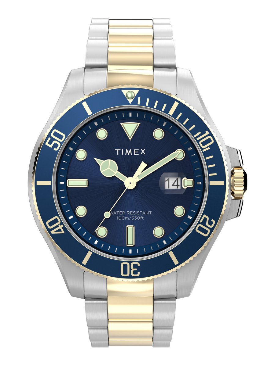 Timex Harborside Coast Kwarts Analoog Horloge Twee Toon Case: 100% Low Lead Brass | Armband: 100% Stainless Steel 43 TW2U71800AJ, TW2V65300AJ