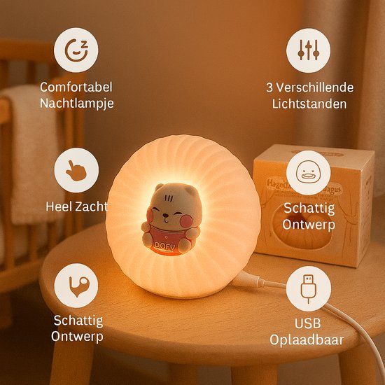 Magnitoys™ Nachtlampje - USB‑C Oplaadbaar Nachtlicht voor Baby & Kinderkamer - Touch‑sensor, 3 Lichtstanden & Zacht Rubber Design - Sfeervolle Kinderlamp van Merkloos — afbeelding 5