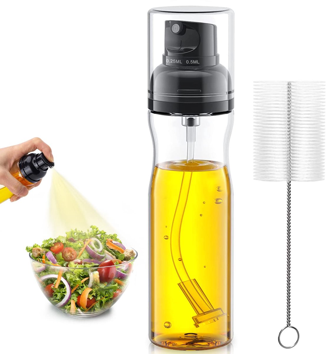 Ibenzoa® Verstelbare oliesprayfles, 250 ml met kwast voor koken, bakken en grillen, BPA-vrij