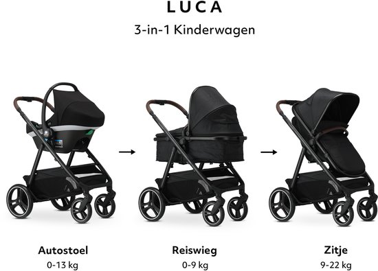 Mooiys Luca Kinderwagen 3in1 - Multi functionele Kinderwagen - inclusief autostoel - Zwart van Merkloos — afbeelding 2