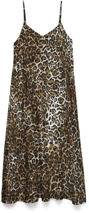 Mini robe marron à fines bretelles et imprimé léopard.