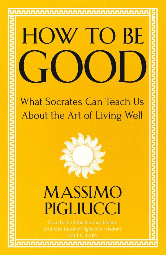 Boek 'HOW TO BE GOOD' met gele kaft, zwarte letters en een witte zon-illustratie.