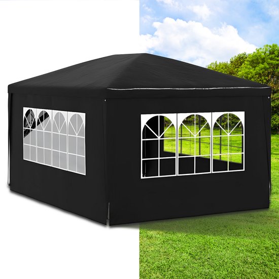 Partytent opvouwbaar - Paviljoen - 3x4 - Easy up - Waterdicht - met Zijwanden - Weerbestendig - Antraciet