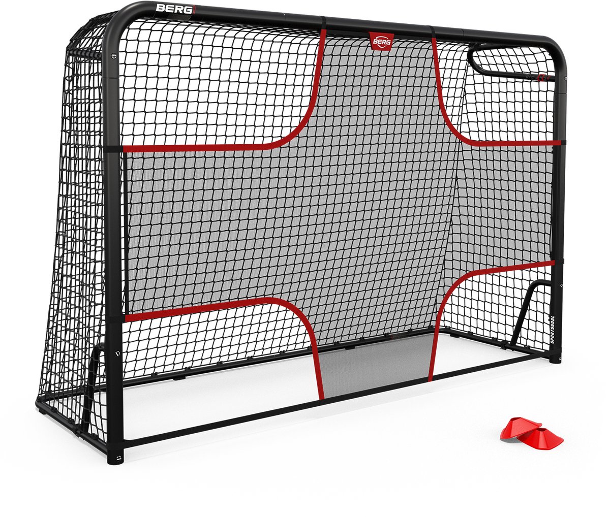 BERG SportsGoal M Voetbaldoel met Target Net - Voetbaldoel 240x160 cm - Voetbaldoel met geïntegreerde scoreteller - Inclusief 4 pionnen - Voetbaldoel Zwart/Rood