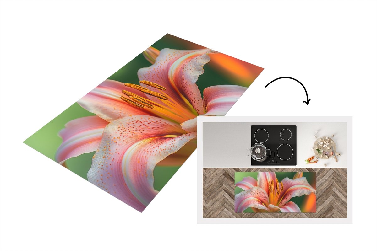 KitchenYeah Keukenloper 120x60 cm - Keukenmat vinyl Lelie - Close up - Lichtroze - Keukenmatten loper - Keuken vloerkleed tapijt