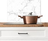 Spatscherm Keuken - Kookplaat Achterwand - Spatwand Fornuis - 60x40 cm - Marmer print - Wit - Grijs - Luxe - Marmerlook - Structuur - Aluminium - Wanddecoratie - Muurbeschermer - Hittebestendig - Spatwand