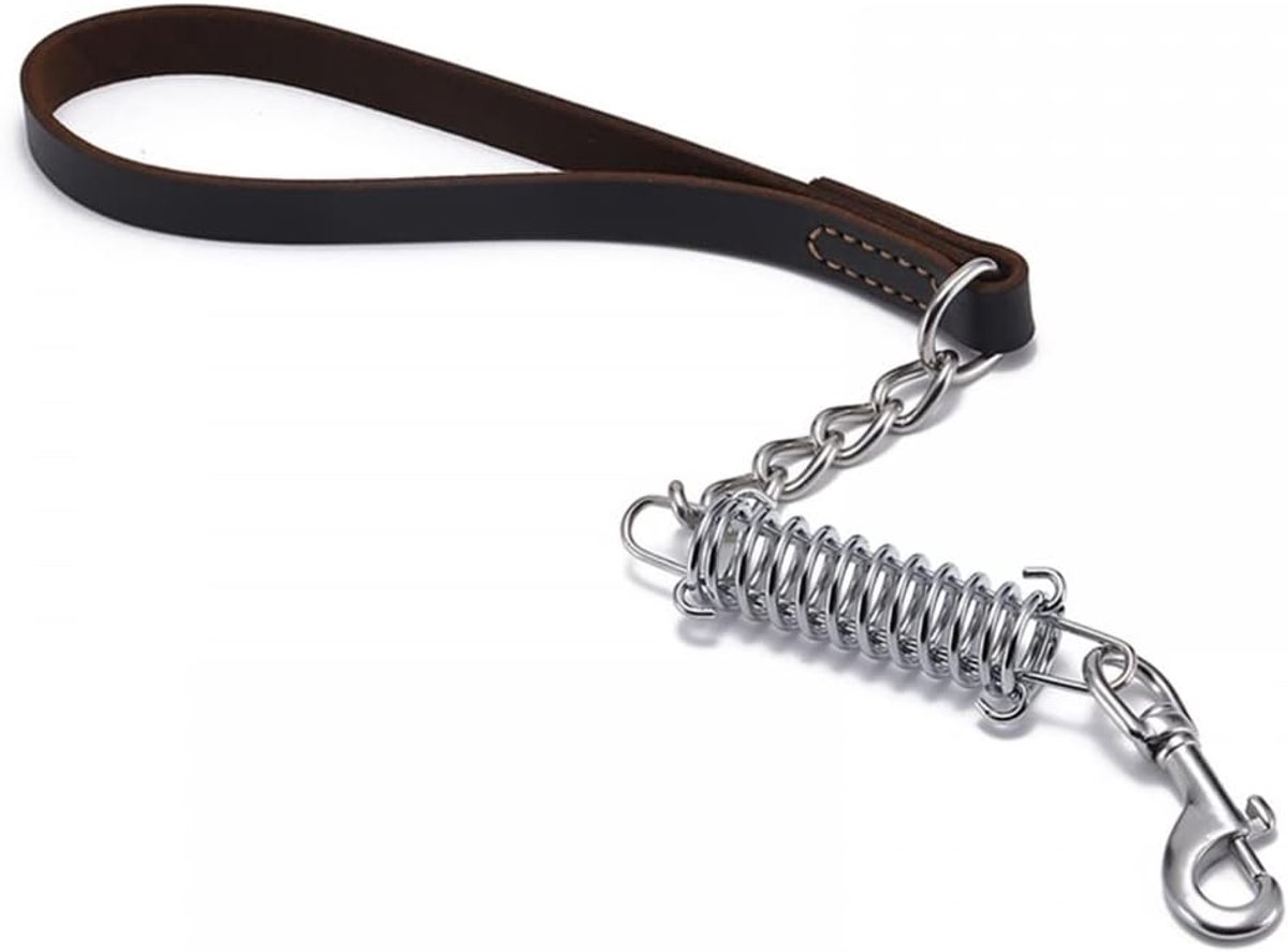 Hondenketting Lood Leder - 21.6 inch Korte Hond Verkeerslijn - Heavy-duty metalen legering haken - explosieveilige buffer lente ontwerp - voor Training en Wandelen