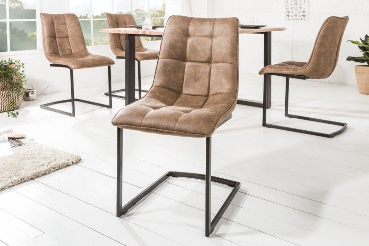 Design sledestoel MIAMI taupe bruin metalen frame mat zwart - 39856
