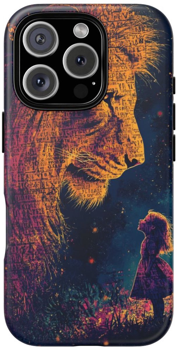 Leeuw en Meisje Silhouet Illustratie – Telefoonhoesje Geschikt voor iPhone 16 Pro