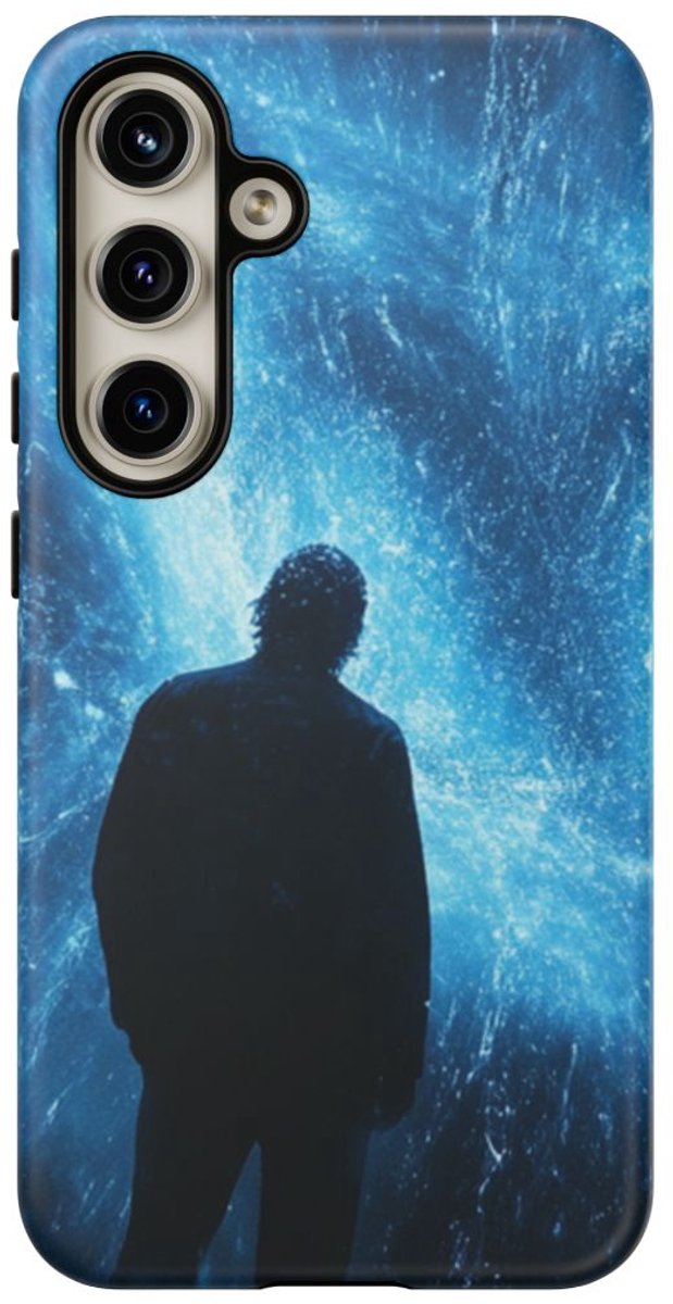 Silhouet met Blauwe Abstracte Lichtflits – Telefoonhoesje Geschikt voor Galaxy S24