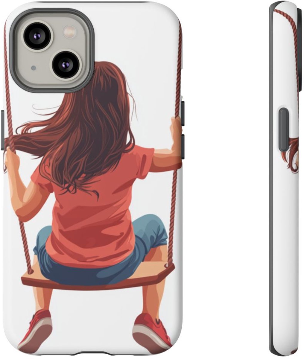 Meisje op Schommel Vectorillustratie – Telefoonhoesje Geschikt voor iPhone 14