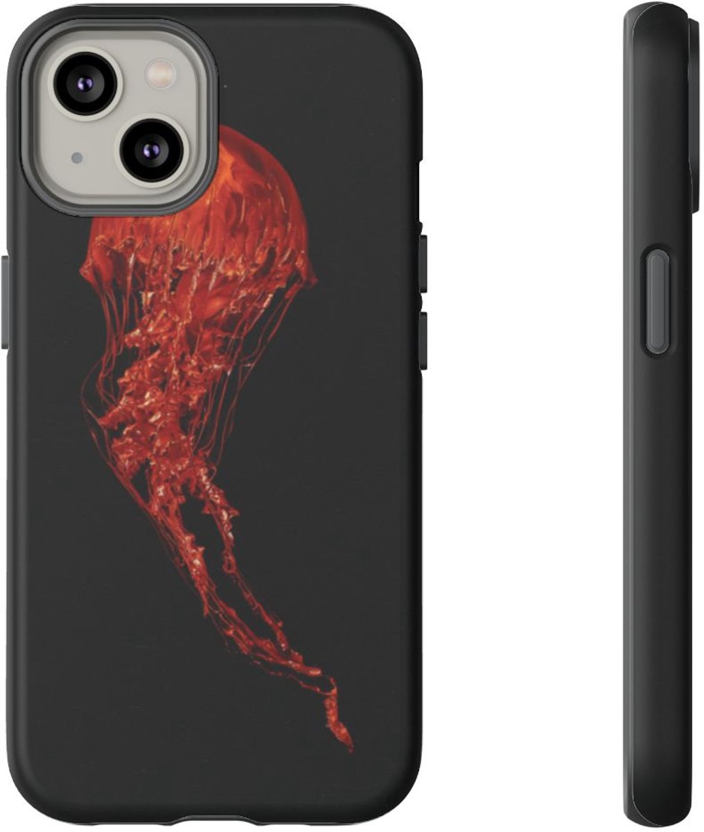 Rode Kwal op Zwarte Achtergrond – Telefoonhoesje Geschikt voor iPhone 14