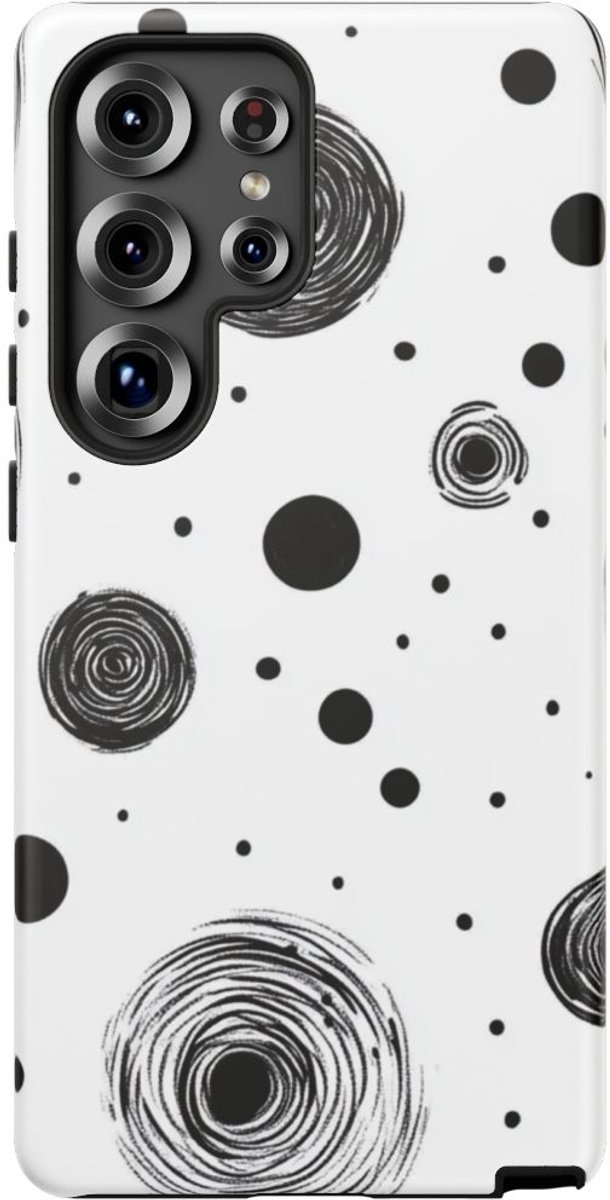 Zwart Handgetekend Cirkelpatroon – Telefoonhoesje Geschikt voor Galaxy S25 Ultra