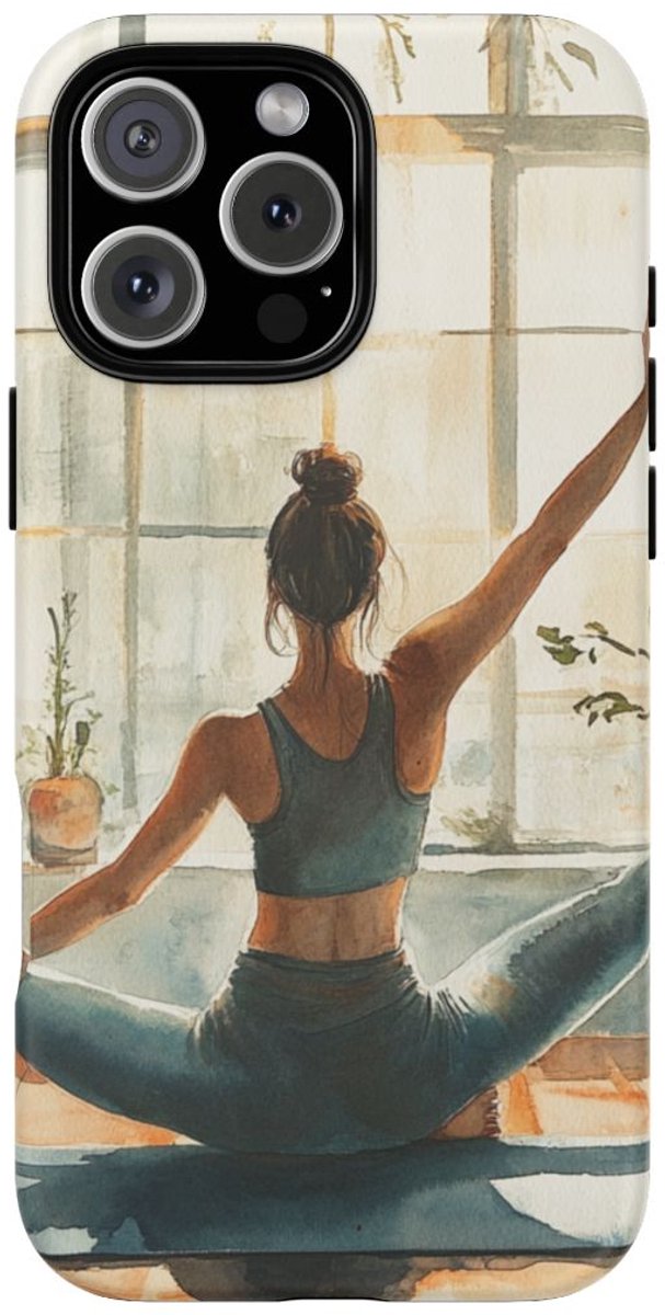 Yoga Houding in Warm Licht – Telefoonhoesje Geschikt voor iPhone 16 Pro Max