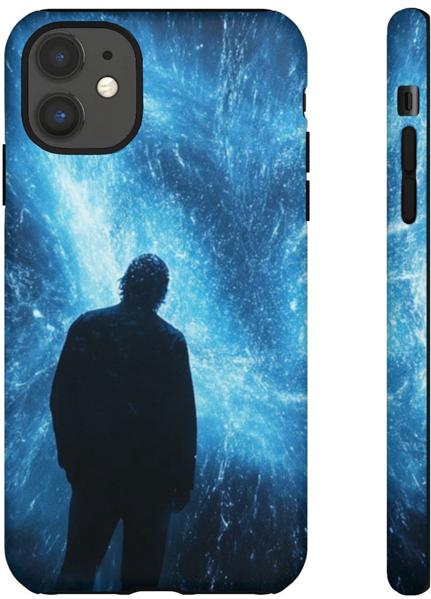 Silhouet met Blauwe Lichtflits – Telefoonhoesje Geschikt voor iPhone 11