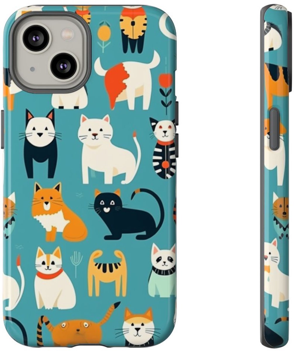 Vrolijk Kattenpatroon – Telefoonhoesje Geschikt voor iPhone 14