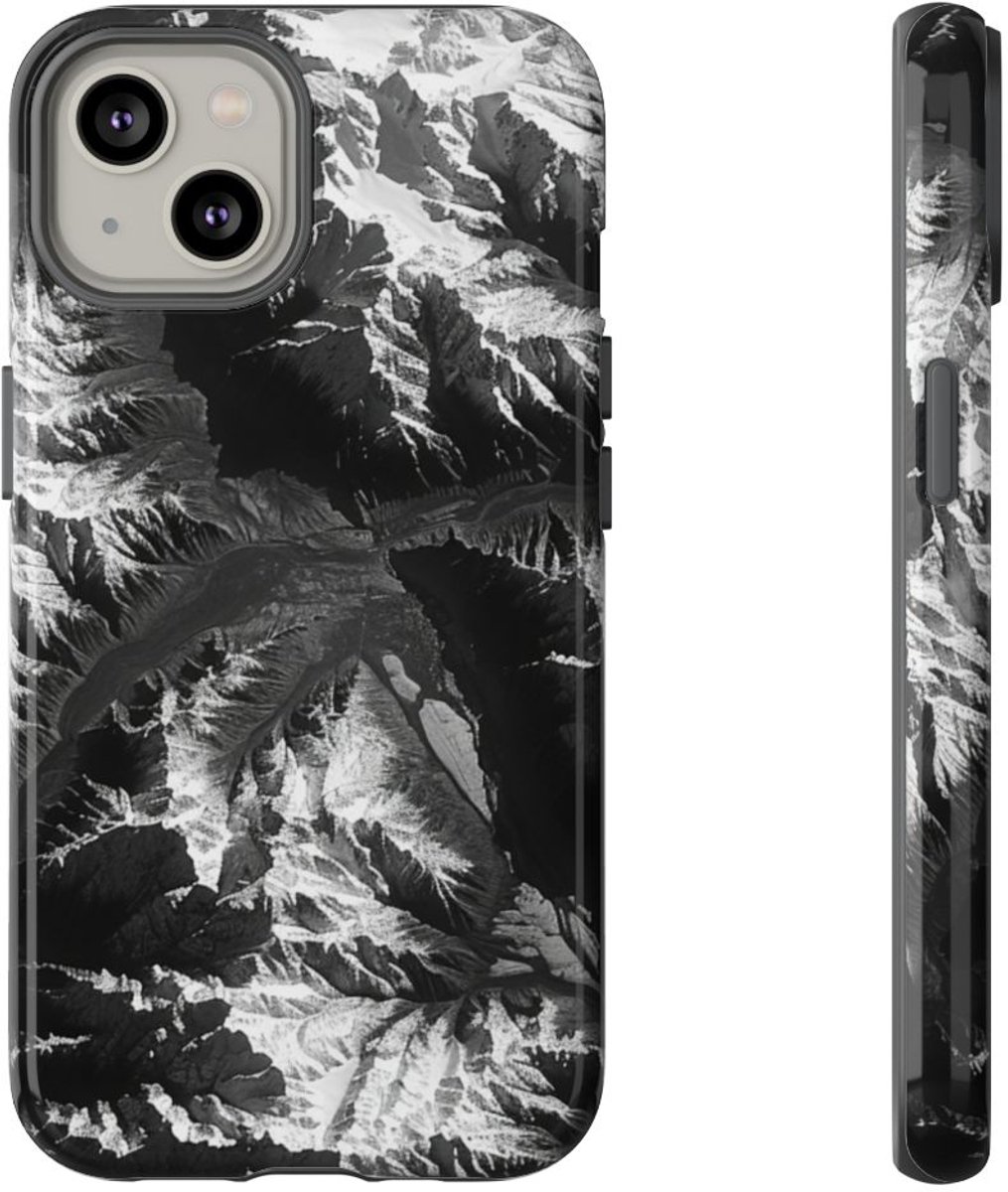 Zwart-Wit Berglandschap – Telefoonhoesje Geschikt voor iPhone 14