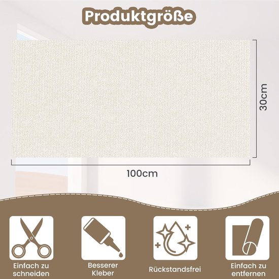 SDLDEER Krasmat, zelfklevend, 40 x 100 cm, krasbescherming voor bank, kat, zelfklevend, doe-het-zelf trimbare krabplank, kraswand voor het beschermen van meubels (lichtgrijs
