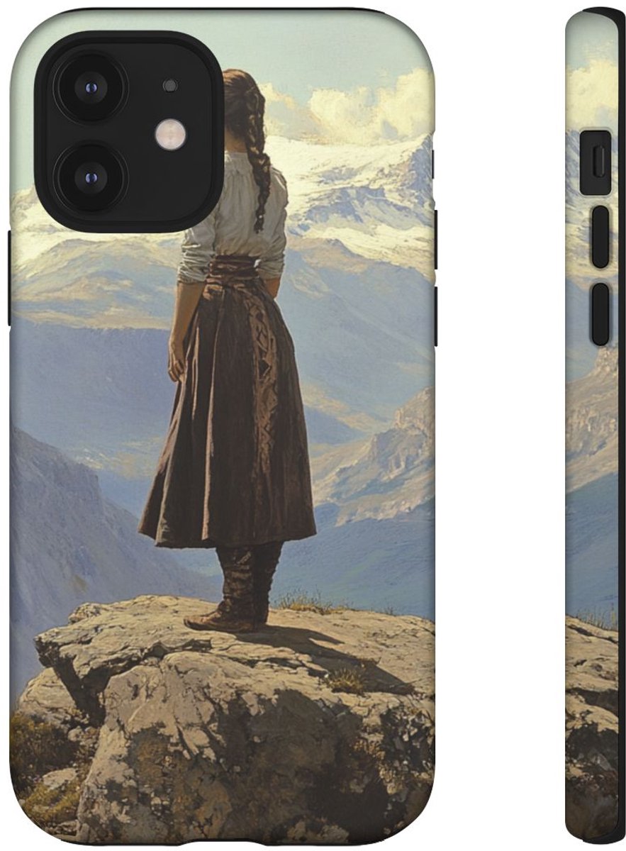 Meisje op Rots met Uitzicht op Bergen – Telefoonhoesje Geschikt voor iPhone 12