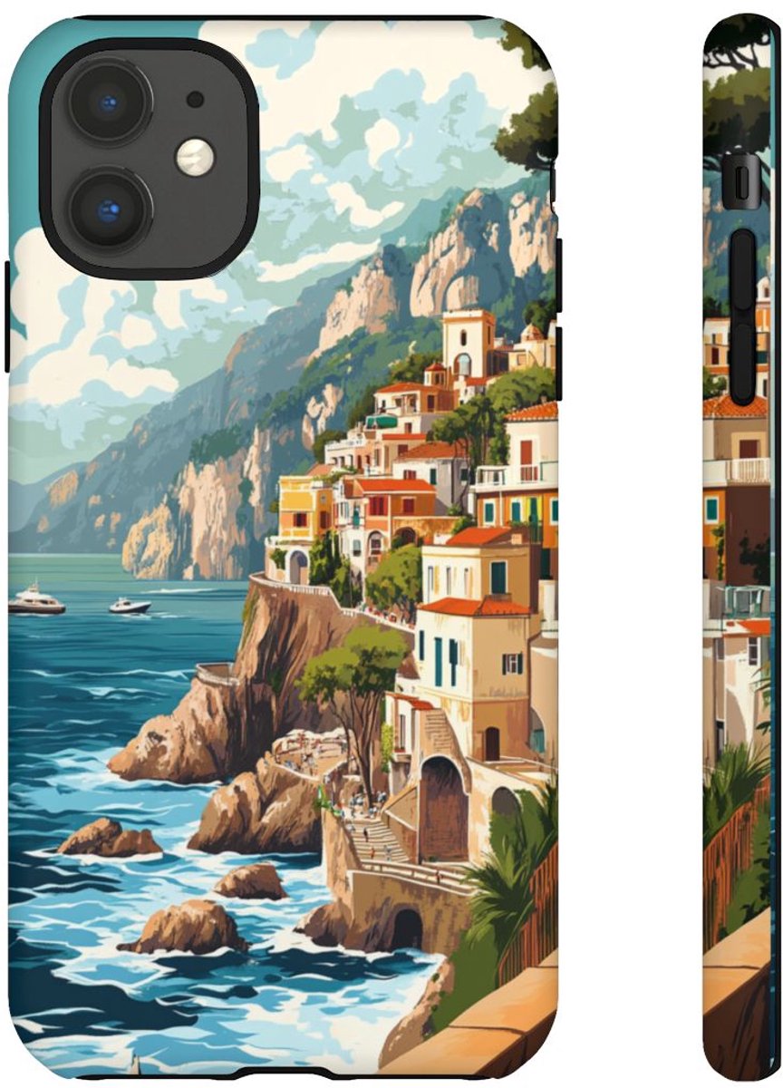 Retro Illustratie van de Amalfikust – Telefoonhoesje Geschikt voor iPhone 11