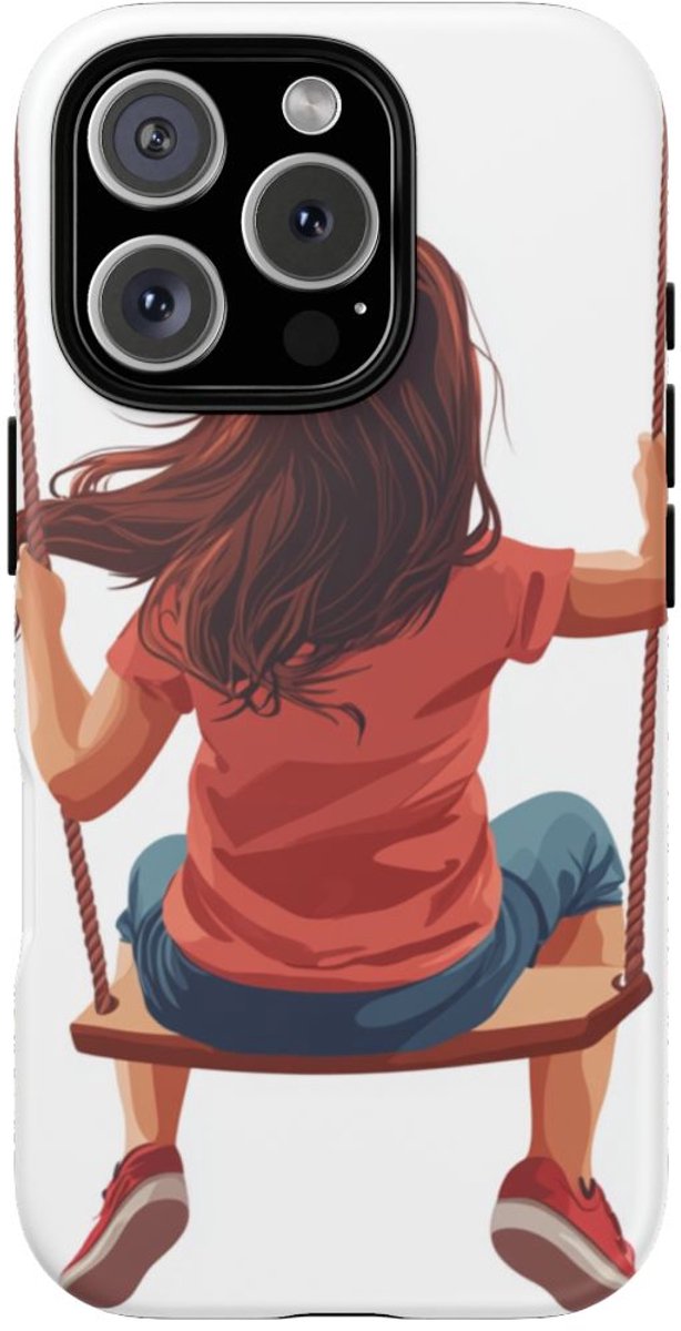 Meisje op Schommel Vectorillustratie – Telefoonhoesje Geschikt voor iPhone 16 Pro
