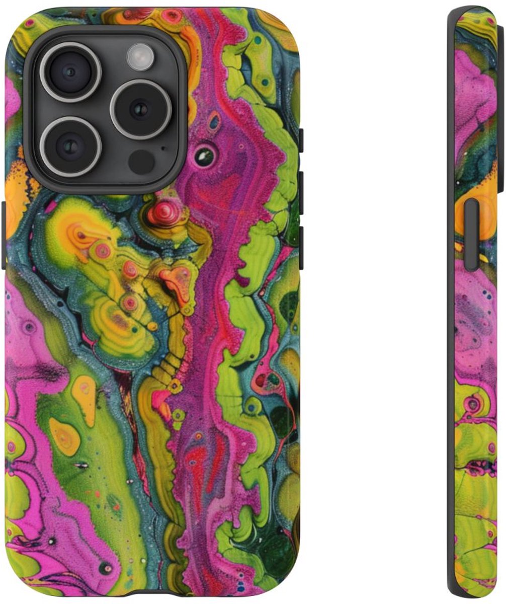Kleurrijke Abstracte Organische Patronen – Telefoonhoesje Geschikt voor iPhone 15 Pro