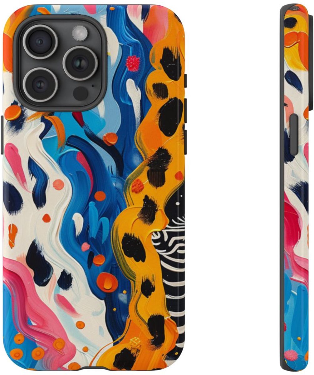 Abstract Kleurrijk Zebra Patroon – Telefoonhoesje Geschikt voor iPhone 15 Pro Max