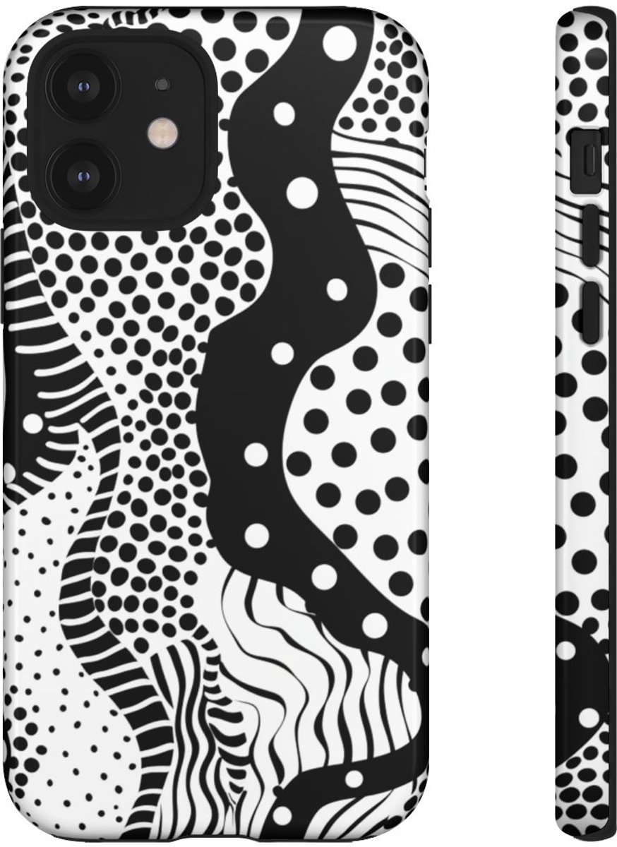 Zwart-Wit Abstract Stippenpatroon – Telefoonhoesje Geschikt voor iPhone 12