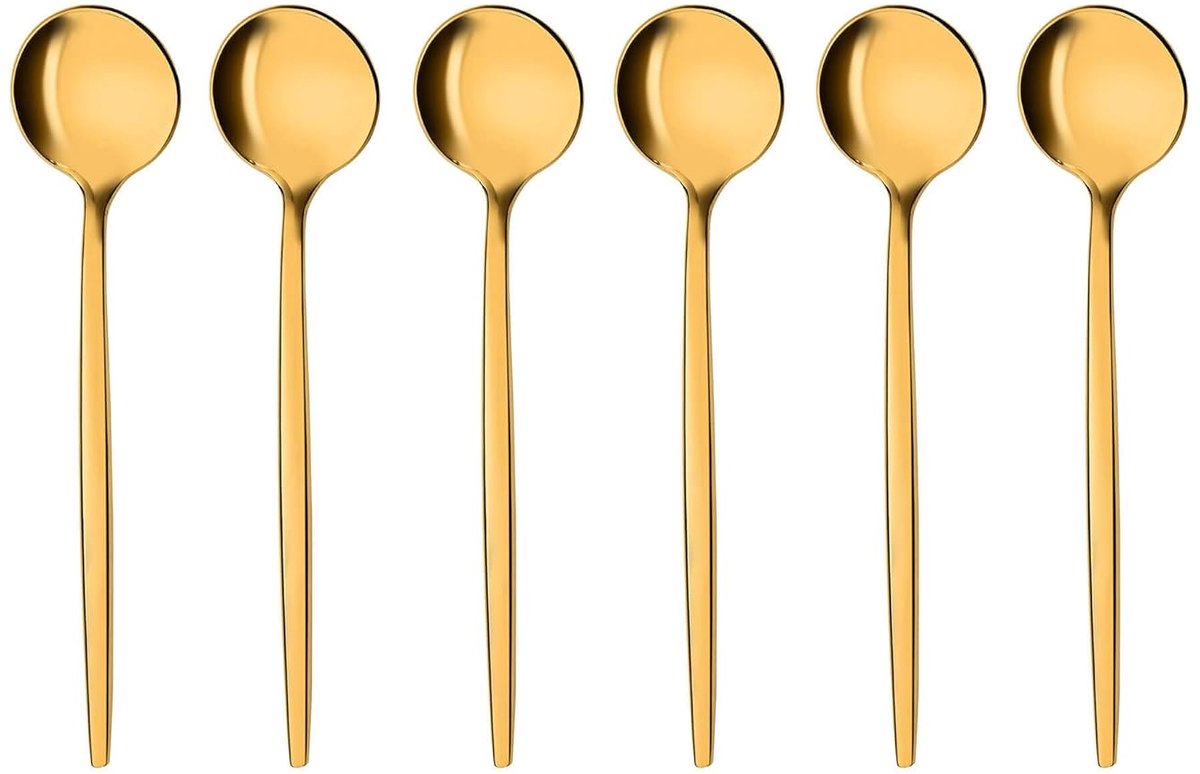 Elegante koffielepels set van 6 - Goudkleurig roestvrij staal - Vaatwasmachinebestendig