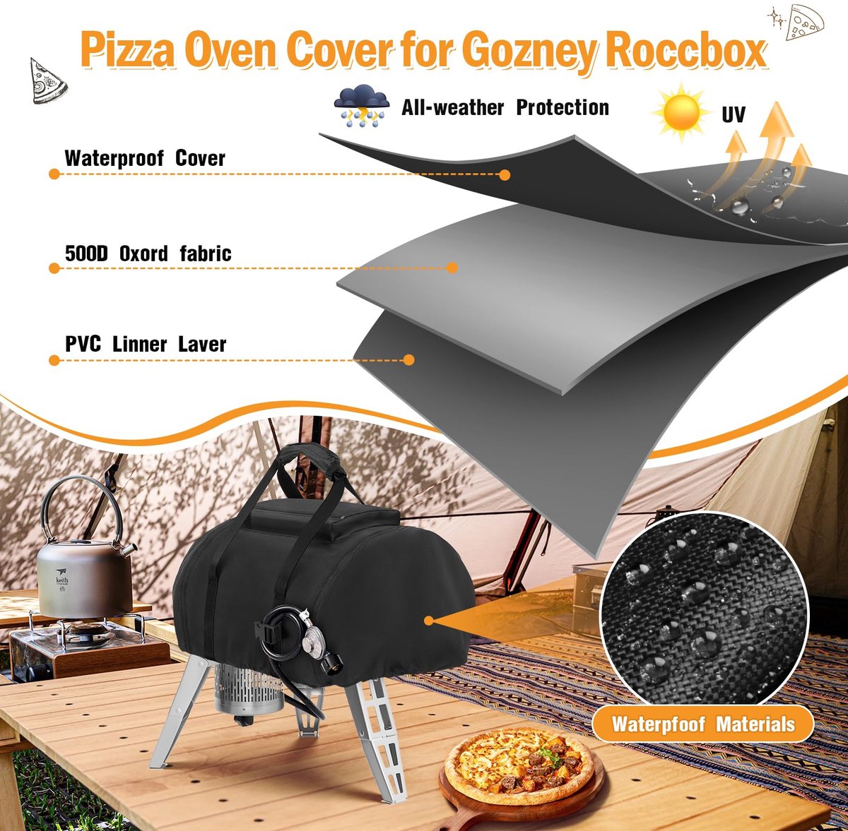 Afdekhoes - 500D Waterdicht en Slijtvast - Voor Gozney Roccbox Pizzaoven - Met Groot Bovenvak - Voor Outdoor Gebruik – foto 3