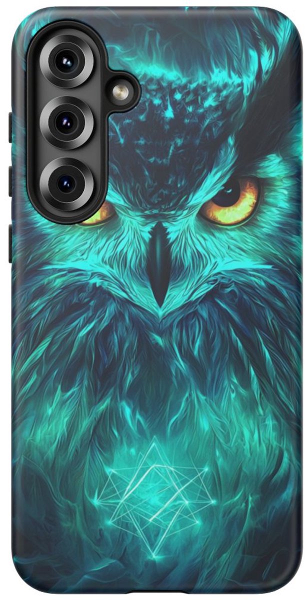 Uilengezicht met Gloeiende Ogen – Telefoonhoesje Geschikt voor Galaxy S25 Plus