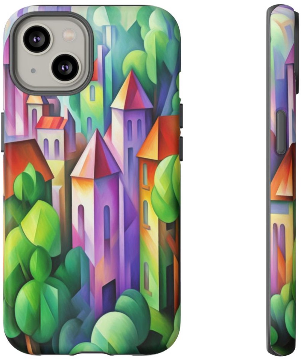 Kleurrijk Abstract Stadsgezicht – Telefoonhoesje Geschikt voor iPhone 14