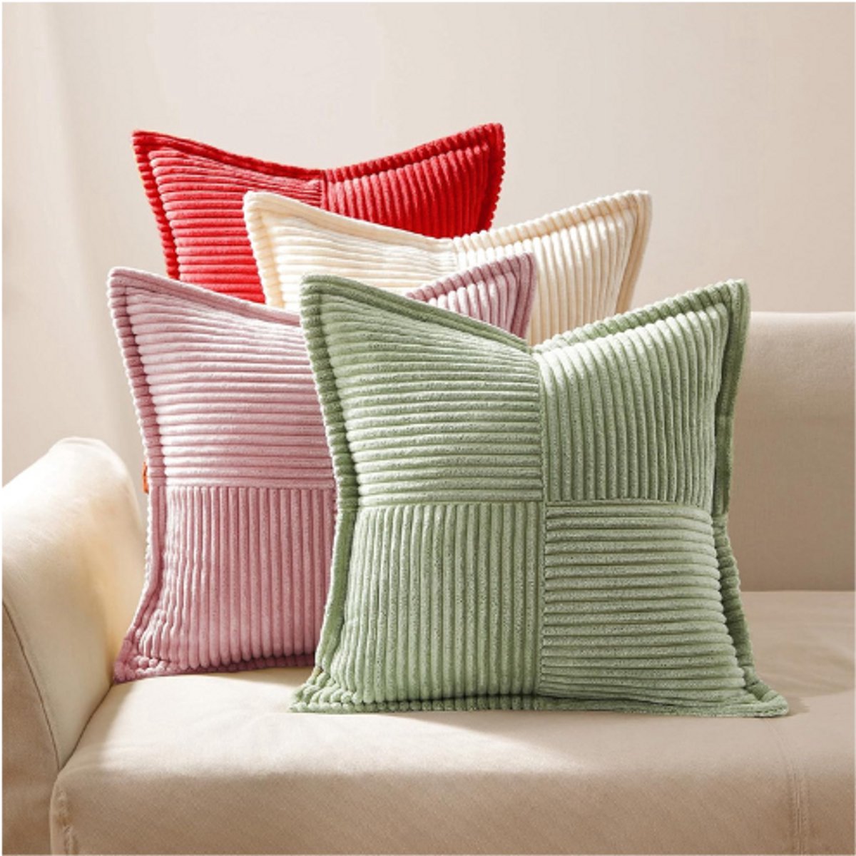 Thuys – Set van 2 Kussenslopen – 45 x 45 cm – Roze Corduroy Kussenovertrekken – Decoratieve Sierkussens Voor Bank