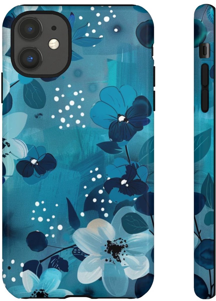 Turquoise Bloemenpatroon met Stippen – Telefoonhoesje Geschikt voor iPhone 11