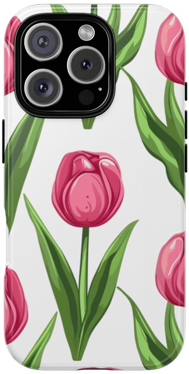 Roze Tulp Bloemenpatroon – Telefoonhoesje Geschikt voor iPhone 16 Pro