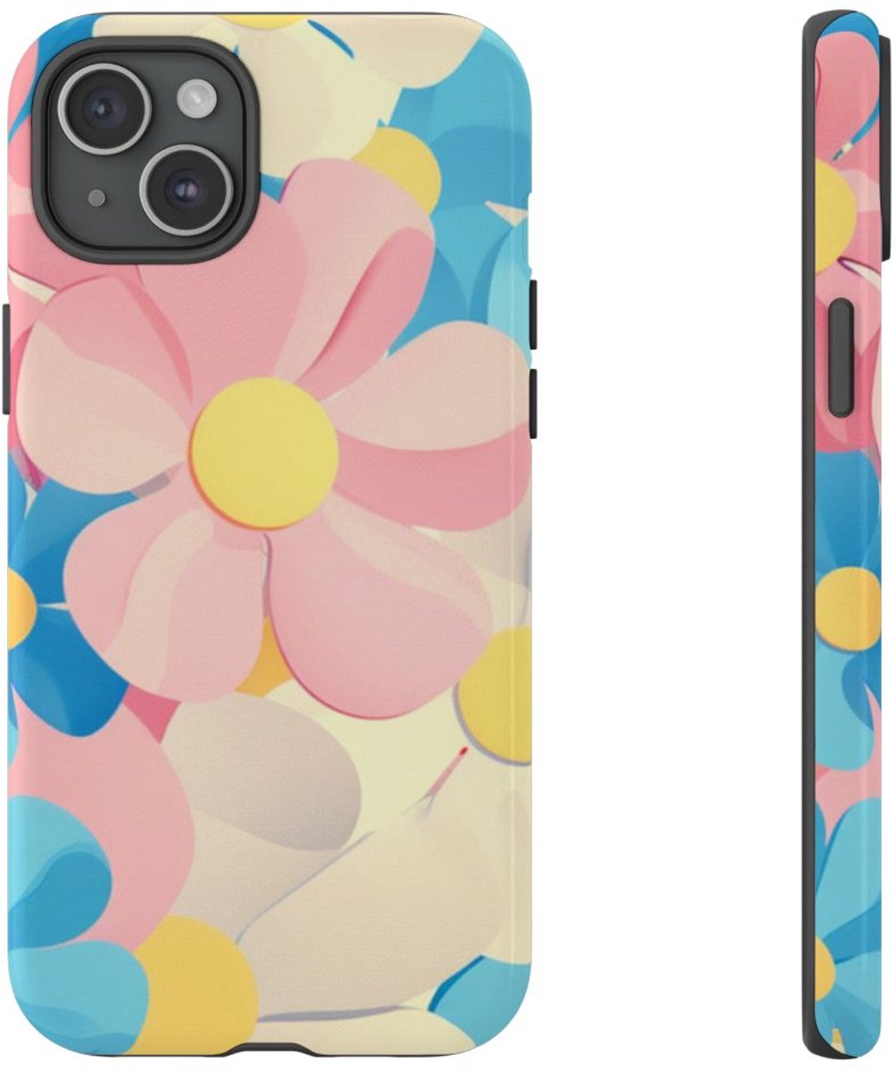 Vrolijk Pastel Bloemenpatroon – Telefoonhoesje Geschikt voor iPhone 15 Plus