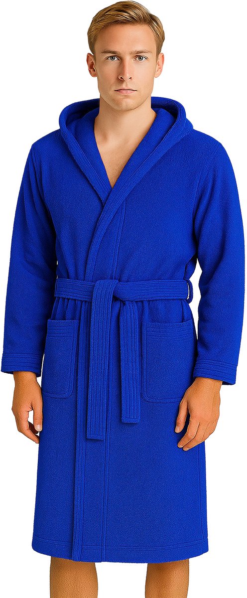 Barbons Badjas Heren - Katoen met Capuchon - Oekotex - Blauw - L