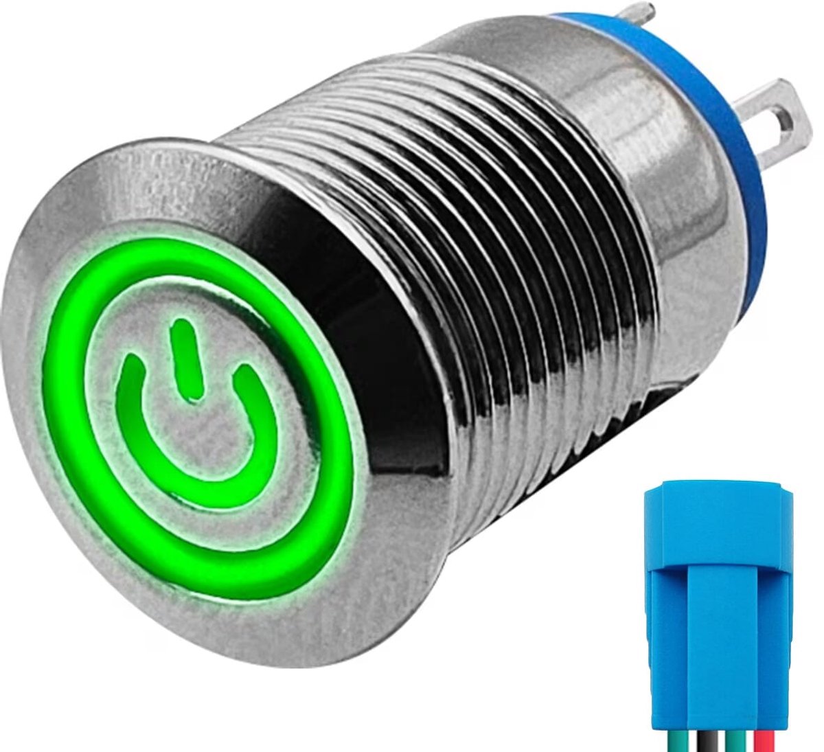 ProRide Metalen Drukschakelaar 12V ON-OFF met Aansluitkabel - 12mm - Aan/uit schakelaar - Spatwaterdicht - 12V/24V - LED Indicatie Groen