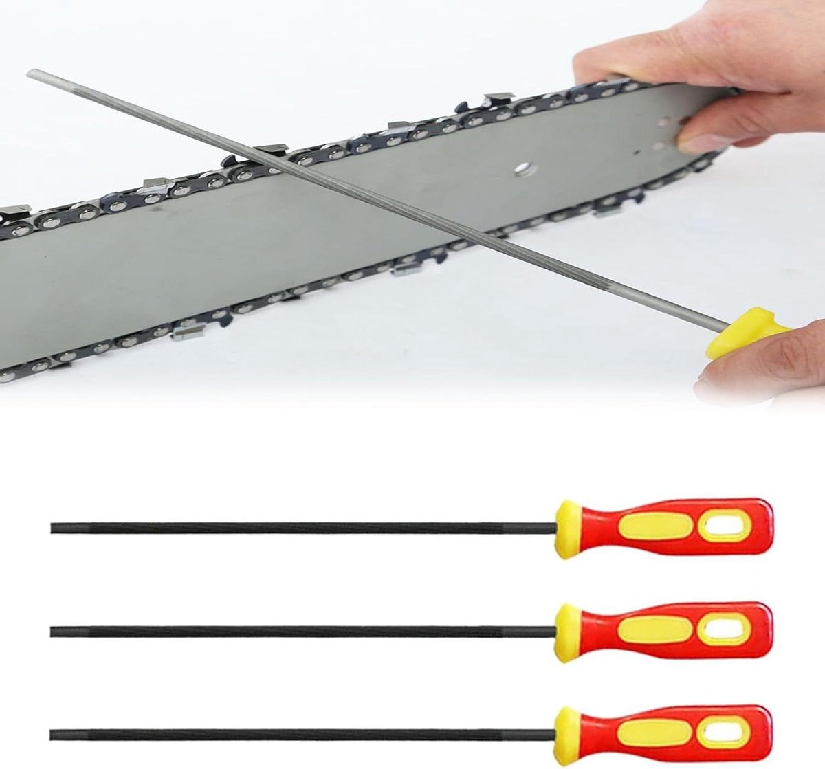 3-delige set metaalvijlen - Raspvijlen voor metaal - Kettingzaagvijlen - Set naaldvijlen - Vijlen van koolstofstaal - 40 mm 48 mm 55 mm - Metaalbewerkingsgereedschap