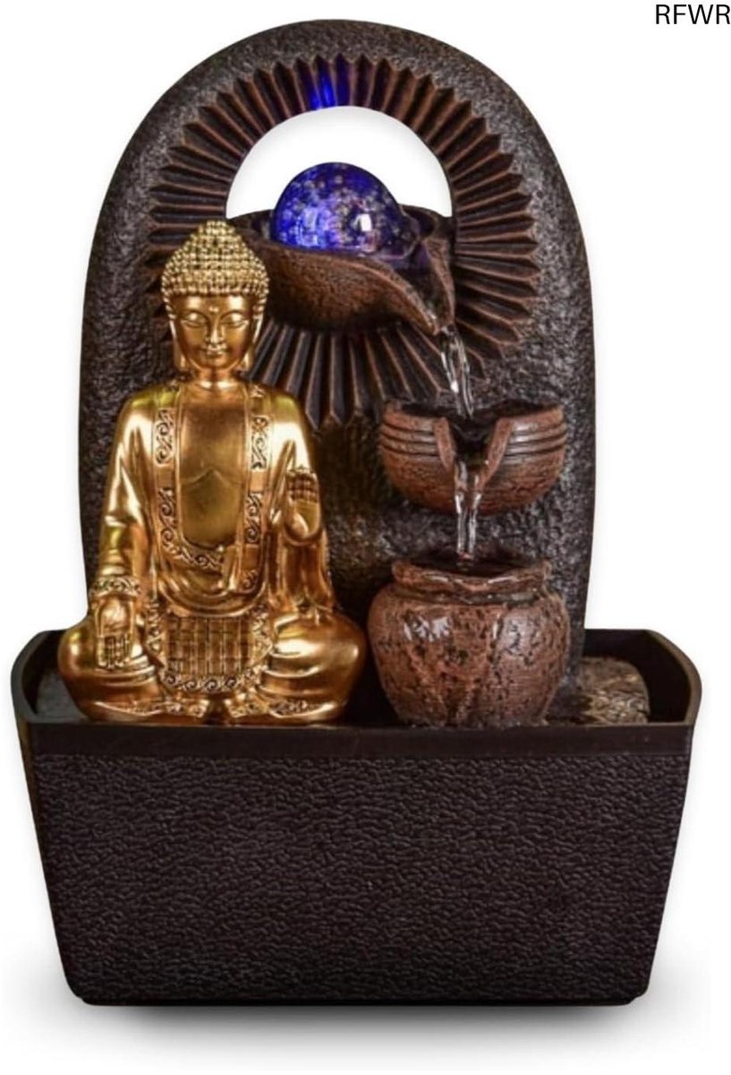 RFWR® Decoratieve Binnenfontein met Boeddha - Zen Kamerset met Ledverlichting - Afneembaar Voorbeeld voor Ontspanning