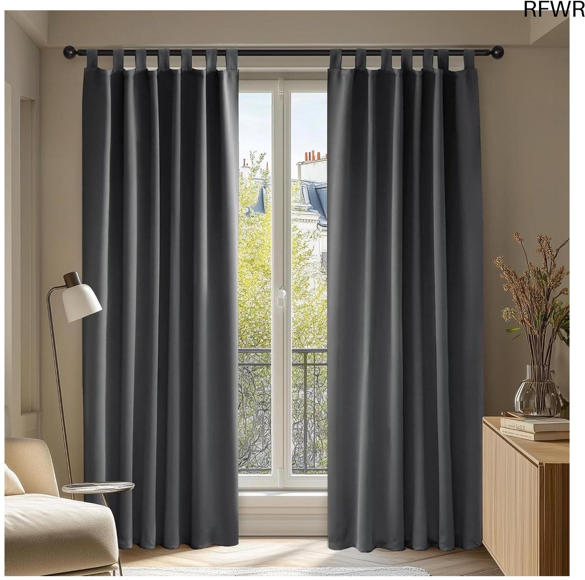 RFWR® Verduisterende Gordijnen met Lussen voor Slaapkamer en Woonkamer - Donkergrijs, 140x175 cm, 2 Stuks