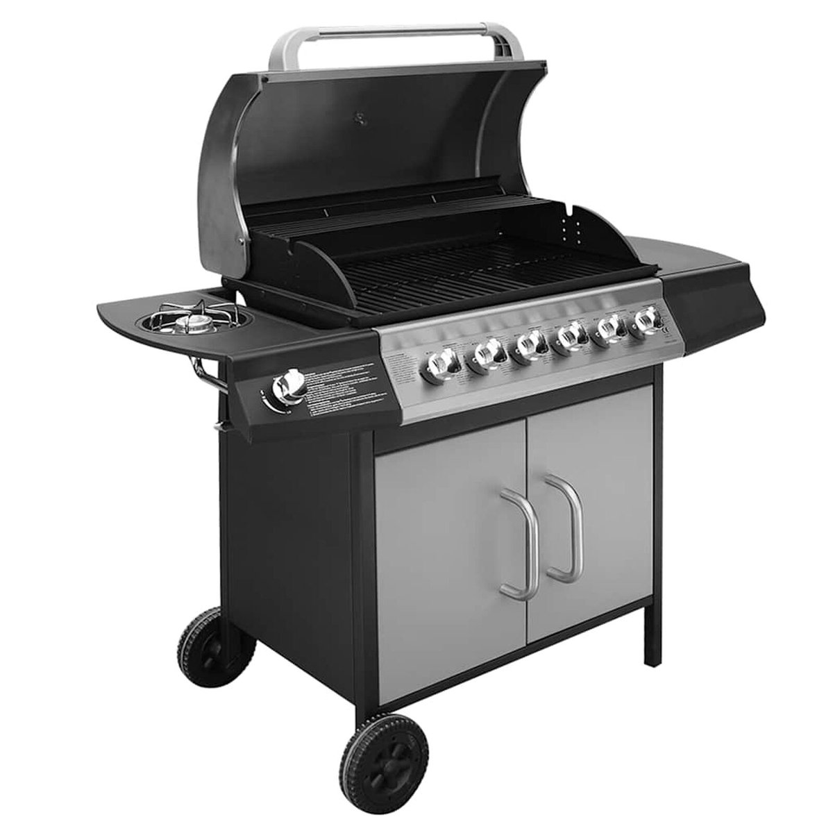 Bol.com vidaXL Gasbarbecue 6+1 kookzone zwart en zilver aanbieding