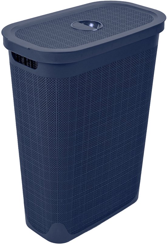 Panier à linge « Hessian » - 40 litres - Boîte à linge avec couvercle - Bleu foncé